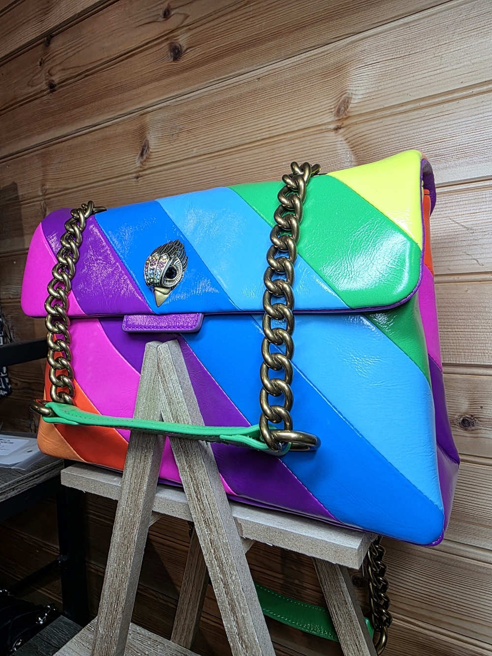 Kurt Geiger Rainbow Diagonal Stripe Leather Shoulder Bag - Multicolor - Picture 2 of 4